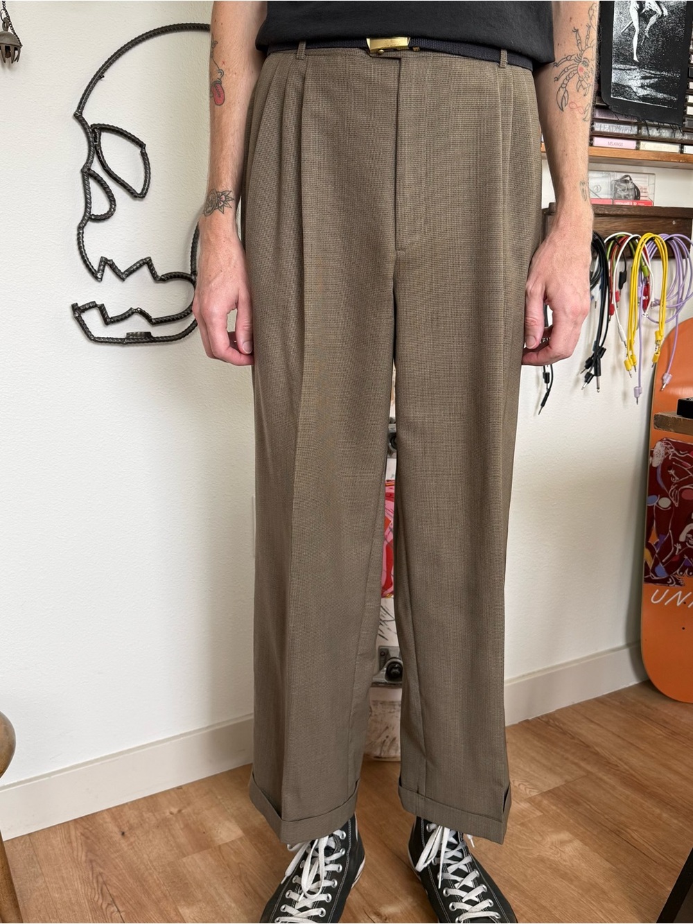 Vintage 80s 90s Wool Lined Houndstooth High Waisted Trousers ~ Size 33 x 29